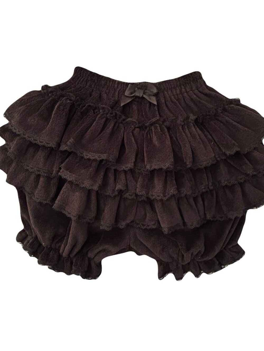 Black bow fluffy tiered shorts elastic waist shorts